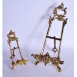 A SET OF THREE CONTEMPORARY BRASS EASELS. 21 cm x 10 cm. (3)