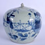 A 19TH CENTURY CHINESE BLUE AND WHITE PORCELAIN GINGER JAR AND COVER Qing, painted with figures in v