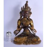 A VERY LARGE CHINESE TIBETAN GILT BRONZE FIGURE OF A BUDDHA 20th Century, inset with jewels. 44 cm x