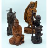 Two Chinese hardwood figures together with two other figures largest 39cm (4)