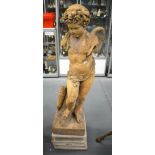 French School (19th Century) Terracotta, Putti on stand. 128 cm x 30 cm.