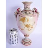 Royal Worcester two handled vase gilded with raised flowering tree branches the ground decorated wit