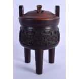 A RARE EARLY 20TH CENTURY CHINESE CARVED HARDWOOD CENSER AND COVER Late Qing/Republic, with jade fin