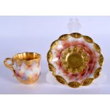 Late 19th c. Coalport lobed demi tasse coffee cup and saucer with sponge decoration and a gilt tan b