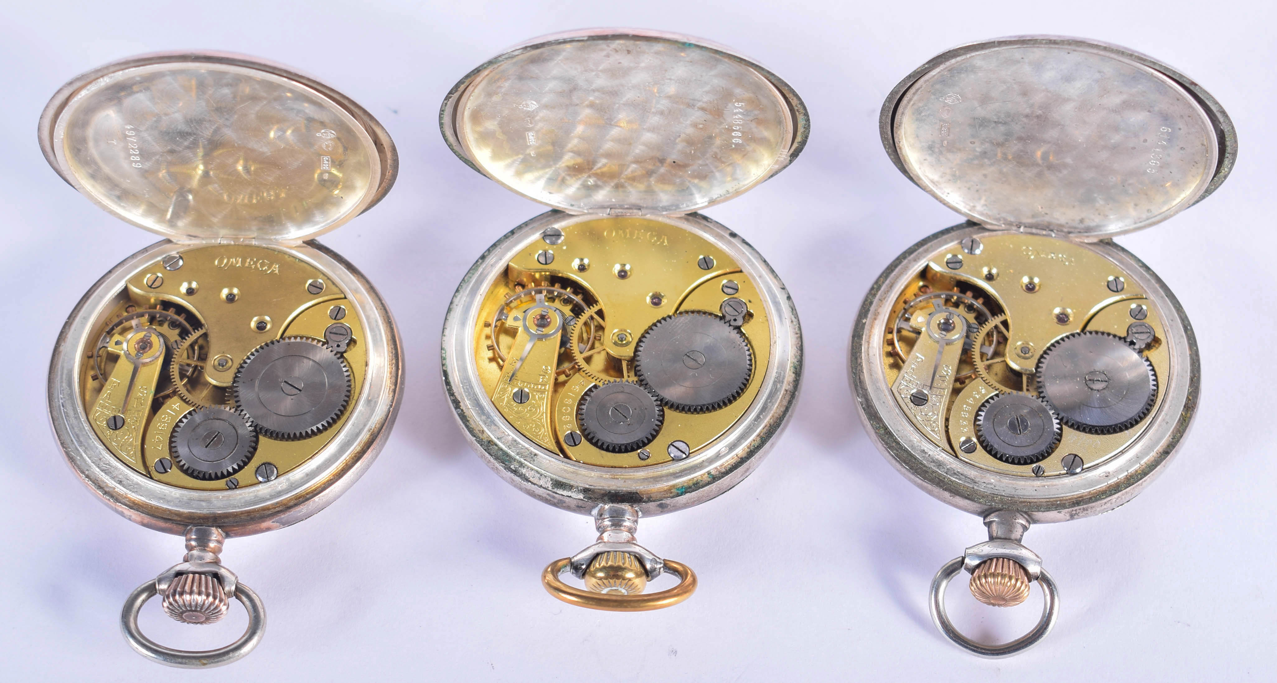 THREE OMEGA POCKET WATCHES. Largest 4.75 cm diameter. (3) - Image 3 of 3