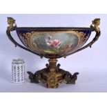 A LARGE 19TH CENTURY FRENCH SEVRES PORCELAIN TWIN HANDLED JARDINIERE jewelled in turquoise and paint