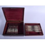 ANTIQUE ENGLISH SILVER AND MOTHER OF PEARL KNIVES AND FORKS. (qty)