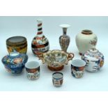 Collection of Japanese items Kutani, Imari vases and bowls largest 22 cm (10) .