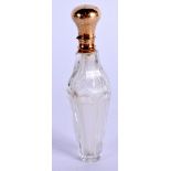 AN ANTIQUE 18CT GOLD FRENCH GLASS SCENT BOTTLE. 11 cm high.