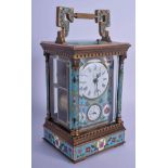 A CONTEMPORARY CLOISONNE ENAMEL REPEATING CARRIAGE CLOCK. 21 cm high inc handle.