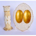 Graingers reticulated spoon or egg rest or stand and a Graingers & Co Worcester spill vase moulded