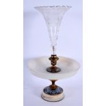 A 19TH CENTURY FRENCH CHAMPLEVE BRONZE CUT GLASS EPERGNE decorated with flowers. 42 cm high.