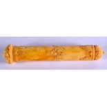 A CHINESE CARVED BONE SCROLL BOX AND COVER 20th Century. 14 cm long.