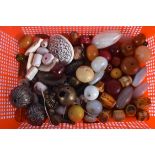 A BOX OF VINTAGE AMBER BEADS and other beads etc. (qty)