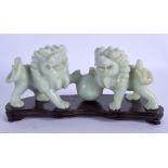 AN EARLY 20TH CENTURY CHINESE CARVED SOAPSTONE FIGURE OF BUDDHISTIC LIONS Late Qing/Republic. Figure