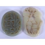 TWO 19TH CENTURY CHINESE CARVED JADE OPENWORK PLAQUES Qing. 4 cm x 5 cm. (2)
