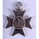 A VERY UNUSUAL VICTORIAN SILVER CHAMPIONSHIP PENNY FARTHING MEDAL. 17 grams. 4 cm x 3.5 cm.