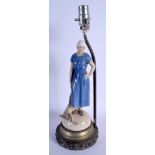 A DANISH AXEL LOCHER PORCELAIN FIGURE converted to a lamp. Porcelain 27 cm high.