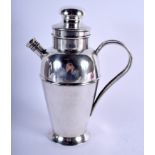 A VINTAGE ART DECO SILVER PLATED COCKTAIL SHAKER AND STOPPER. 26 cm x 20 cm.