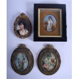 TWO EARLY 20TH CENTURY CONTINENTAL PORCELAIN MINIATURES together with two others. Largest 17 cm x 13