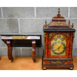 A RARE LARGE 19TH CENTURY EUROPEAN TORTOISESHELL VENEERED BRACKET CLOCK with matching bracket, the d