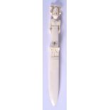 A LATE 19TH CENTURY FRENCH EGYPTIAN REVIVAL IVORY PAPER KNIFE. 18 cm long.