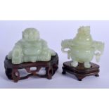 AN EARLY 20TH CENTURY CHINESE CARVED JADE FIGURE OF A BUDDHA Late Qing/Republic, together with cense