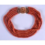 AN 18CT GOLD EUROPEAN AND CORAL NECKLACE. 230 grams. Each strand 33 cm long.