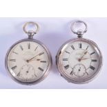 TWO ANTIQUE SILVER POCKET WATCHES. Largest 5.25 cm wide. (2)