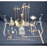 collection of metal items , hose ends, lamp stands, fire irons/dogs, sword etc .(Qty)