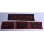 THREE 19TH CENTURY CHINESE CARVED HARDWOOD PANELS Qing, together with another. Largest 55 cm x 14 cm