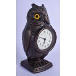 A CONTEMPORARY BRONZE OWL CLOCK. 17 cm x 6 cm.