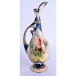 Late 19th c. Hadley Worcester ewer with multi-coloured clays painted with roses. 20cm high