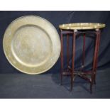 A Chinese engraved tray on a stand together with a larger platter engraved with a dragon 60cm (3).
