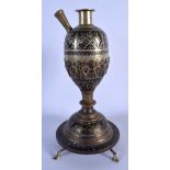 A 19TH CENTURY INDIAN NIELLO BRASS HOOKAH PIPE BASE decorated with flowers. 34 cm high.