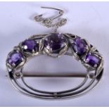 A VINTAGE SILVER AND AMETHYST BROOCH. 12 grams. 4.5 cm x 3.5 cm.