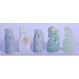 FIVE CHINESE CARVED JADEITE SEALS 20th Century. 4.25 cm high. (5)