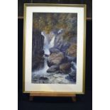 A Framed watercolour by D Tindley of a Scottish waterfall at Ambleside 67 x 42cm.