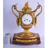 A LARGE 19TH CENTURY FRENCH EMPIRE ORMOLU AND RED MARBLE MANTEL CLOCK Gaston Joly of Paris, overlaid