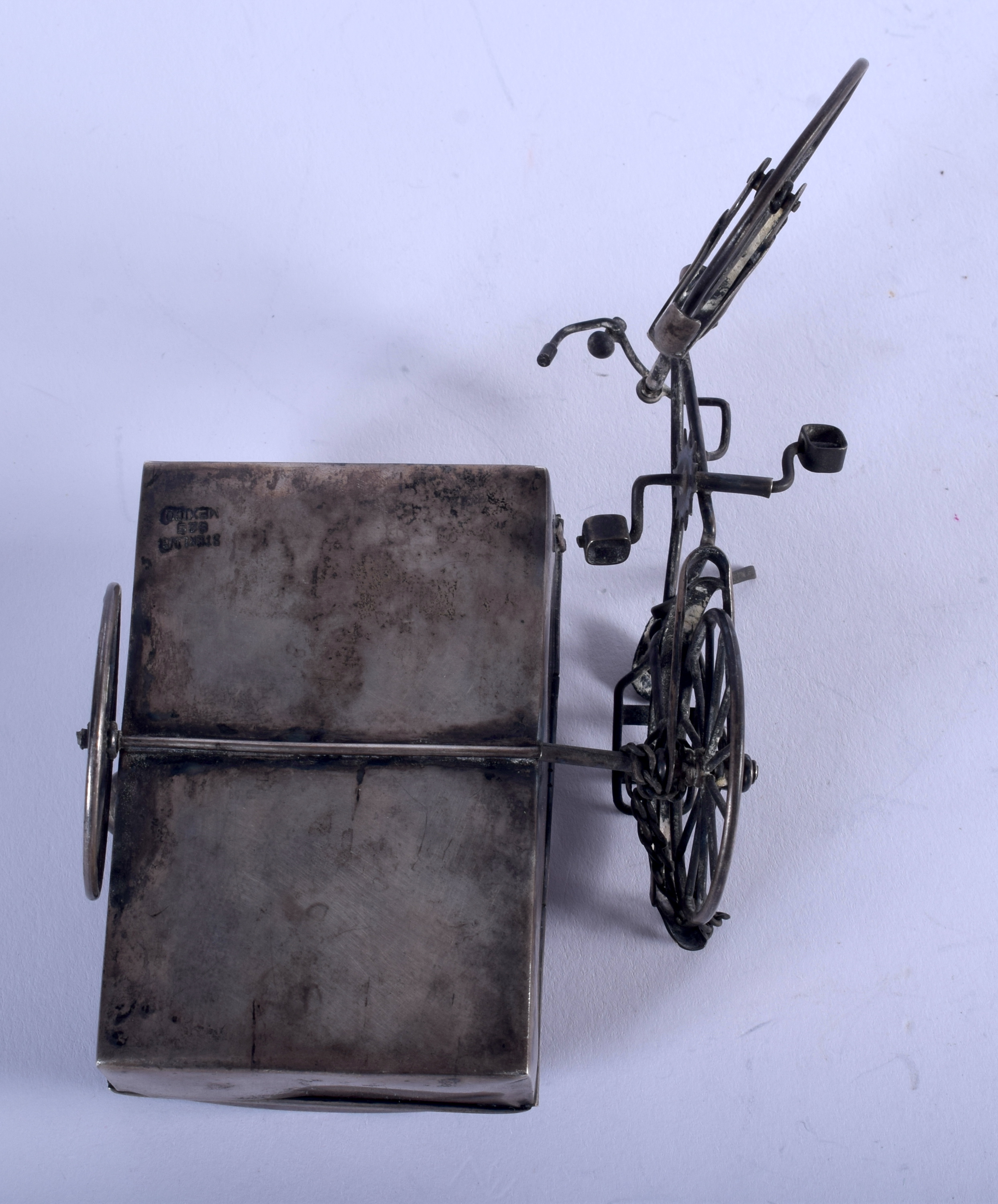 A VINTAGE MEXICAN SILVER RICKSHAW. 94 grams. 13 cm x 8 cm. - Image 4 of 5