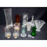 A Collection Glass vases, jugs, decanter etc 45cm.