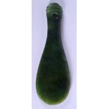 A RARE MAORI CARVED NEPHRITE JADE HAND CLUB Patu, Pounamu, of smaller than normal proportions 17 cm