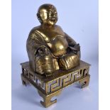 A VERY UNUSUAL 19TH CENTURY CHINESE GEM SET BRONZE BUDDHA CENSER AND COVER modelled holding a censer