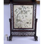 A LARGE 19TH CENTURY CHINESE FRAMED SILKWORK EMBROIDERED SCREEN Qing, decorated with birds in variou