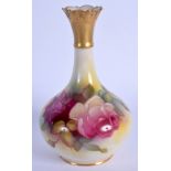 Royal Worcester vase painted with roses by Mille Hunt, signed, date code 1939. 13.5cm high