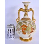 Royal Worcester large vase of Middle Eastern inspiration painted with flowers on an ivory ground dat