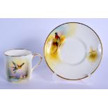 Royal Worcester coffee can and saucer painted with game birds by Platt, signed, date code 1960’s. C