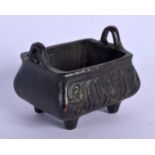 A CHINESE TWIN HANDLED BRONZE CENSER 20th Century. 5 cm x 4 cm.