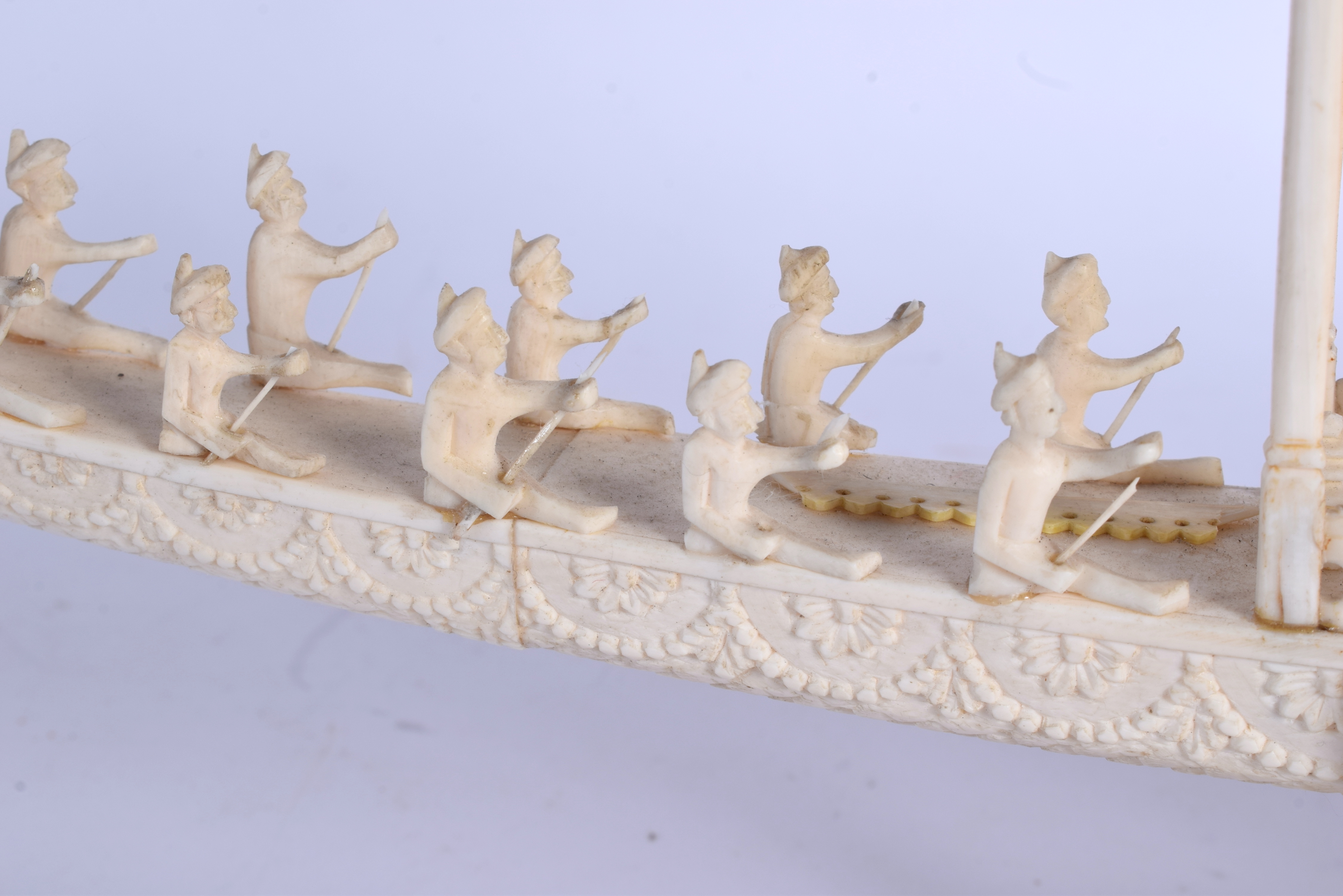 A 19TH CENTURY ANGLO INDIAN CARVED IVORY PROCESSIONAL BOAT decorated with figures and foliage. 45 cm - Image 5 of 6