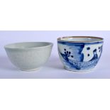 AN 18TH CENTURY CHINESE BLUE AND WHITE PORCELAIN BOWL Qing, together with a celadon bowl. 11 cm wide